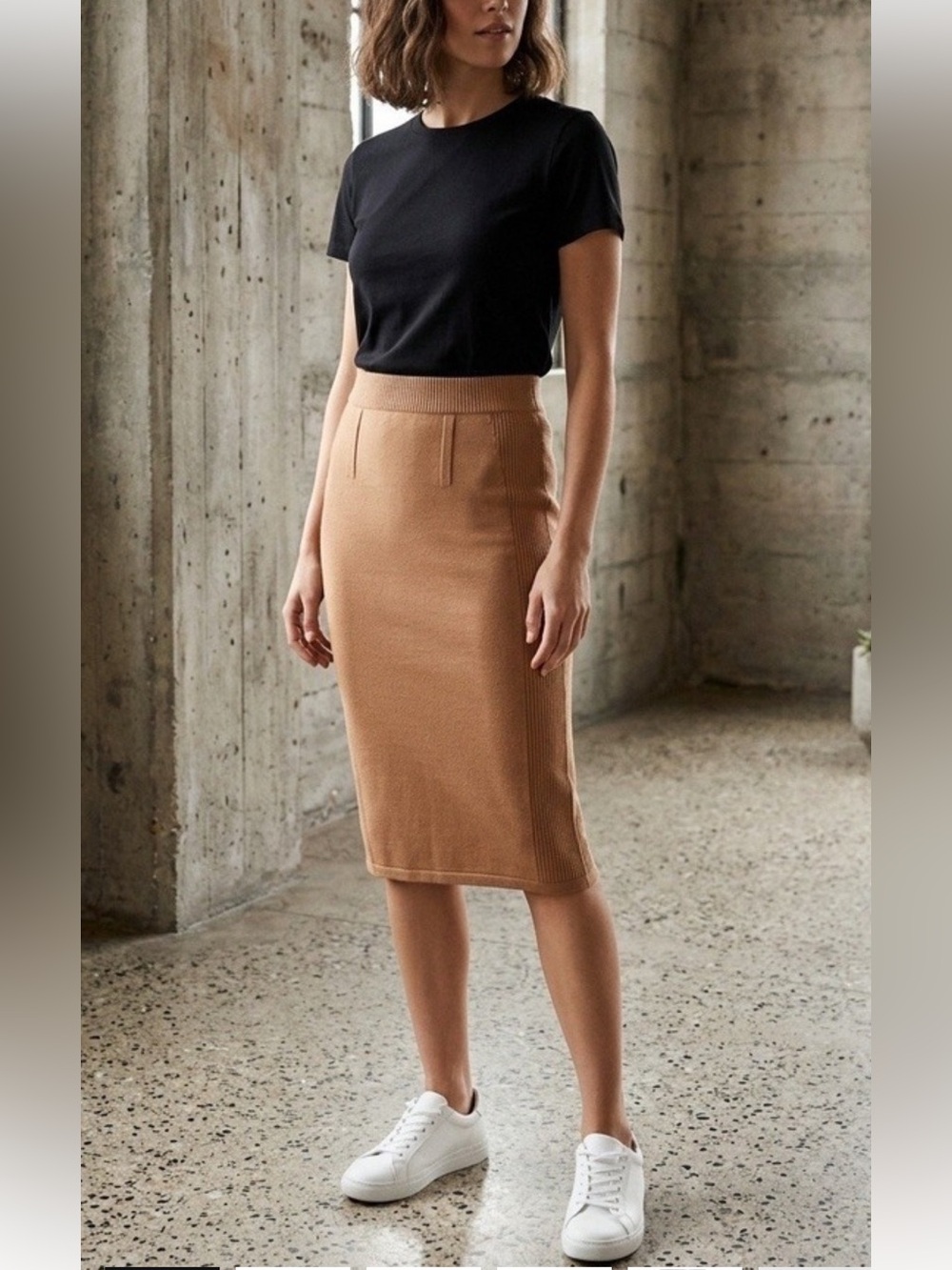 Naked Cashmere Sporty Stretch Viscose/Nylon Knee Length Pencil Slip Skirt Small